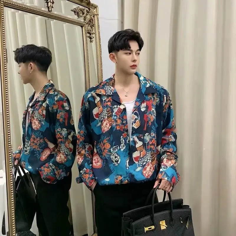 M-XXXL Unique Distinct Men Graffiti Print Blouse Male Vintage Travel Streetwear Tops Shirts Banquet Dinner Date Shirts 240615
