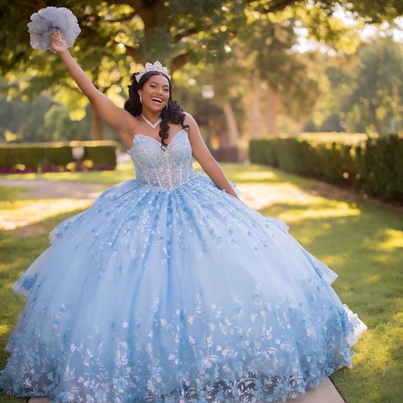 Girl Quinceanera Prom Sweet 15 Applique Beading Sequin With Detachable Tail Party Princess Dress