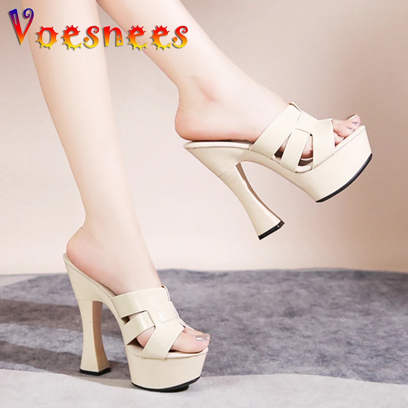 Thick Platform High Heels 14CM Women Slippers Mules Europe And America Summer Everyday Sandals Nightclub Models Shoes Size 43 240703