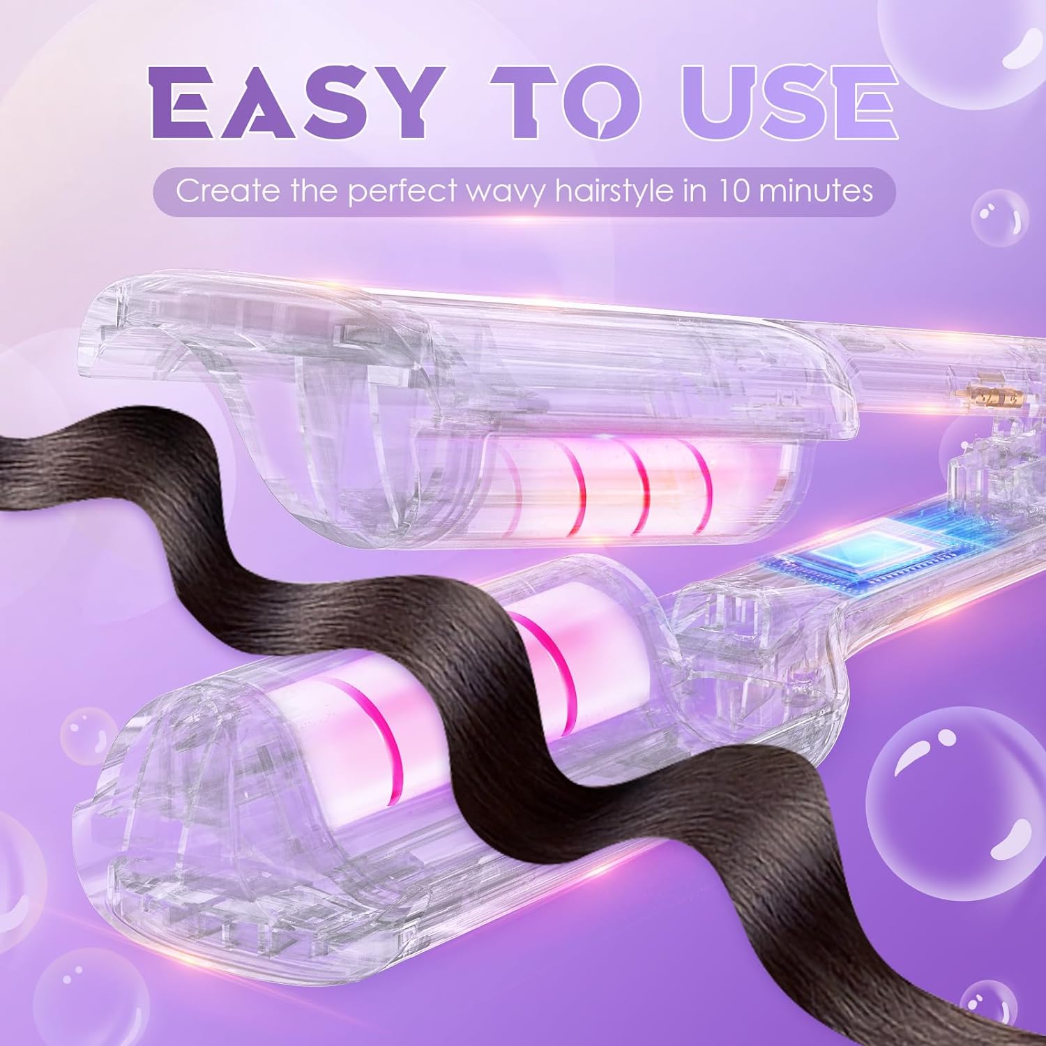 Rovy Wave Curling Iron - Anti-Scald Hair Crimper, 2 Barrel Ionic Waver for Women, 1.25" Fast Heating Curling Wand, 4 Temp Settings, Ceramic Deep 
