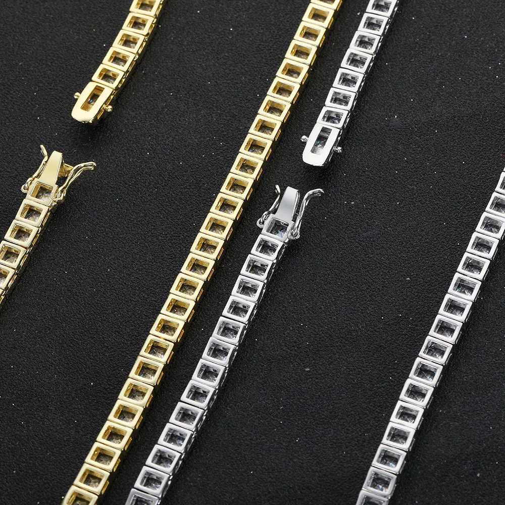 Pendant Necklaces Princess Cut 4mm Lab Diamond Necklace White Gold Filled Party Wedding Necklaces For Women Men Tennis Chocker Jewelry GiftL246