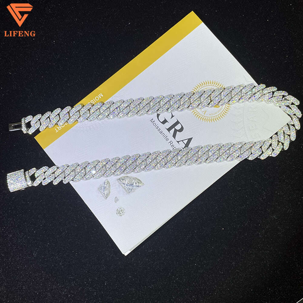 14mm Fashion Jewelry Iced Out Vvs Moissanite Necklaces 925 Sterling Silver Hip Hop Cuban Link Chain
