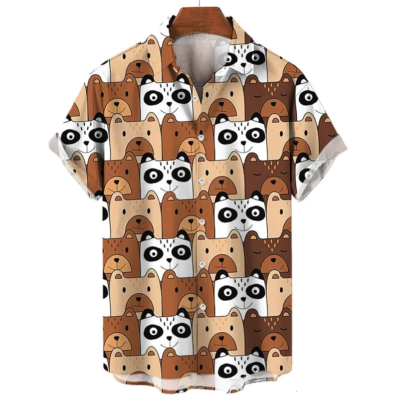 Mens Summer Cat Pattern Hawaiian Shirt Oversized Print Social Floral Camisa Cartoon Men Graffiti Clothing Vintage Harajuku 240702