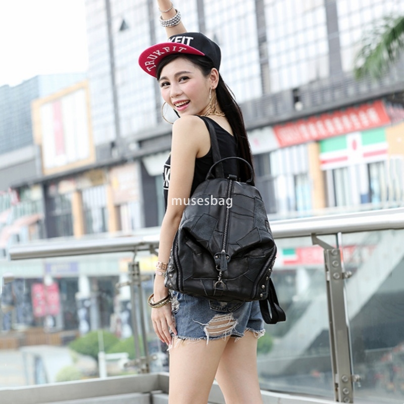 Fashionable women's high-end new cowhide patchwork simple casual backpack classic handbag leather outdoor lightweight large capacity travel bag