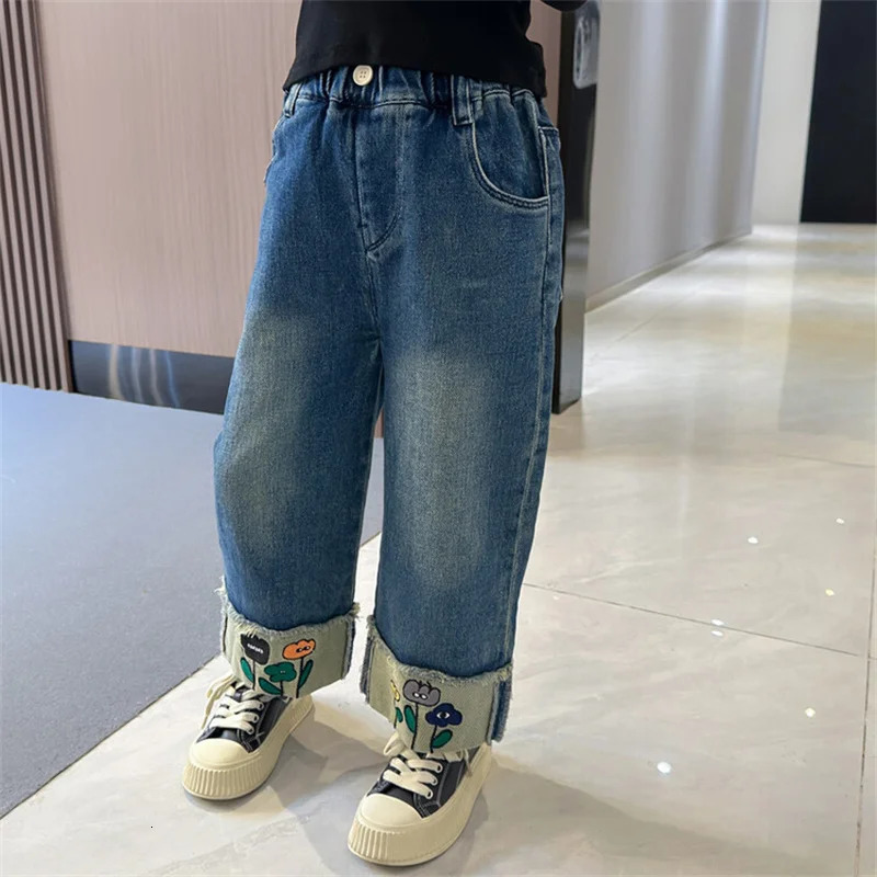 Girls Pants Long Trousers Cotton Flowers Spring Autumn Teenagers Babys Kids Pants High QualityTeenagers Childrens Clothin 240703