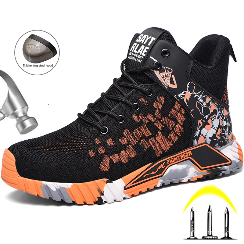 Steel Toe Safety Shoes Men Lightweight Indestructible Boots Anti-Puncture Work Sneakers Male