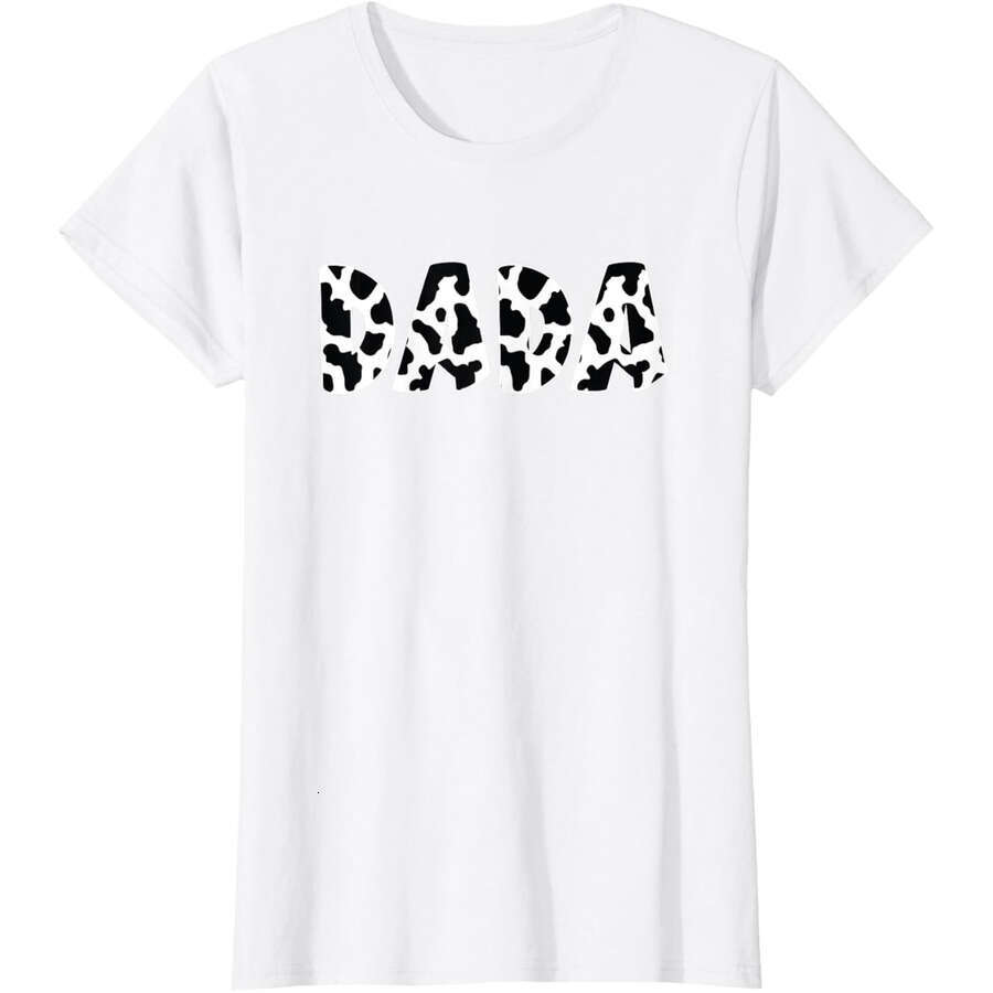 Mens T shirts Tees tops Dada Cow Print Cow Pattern Father's Day T-Shirt Summer clothes gift for Dad