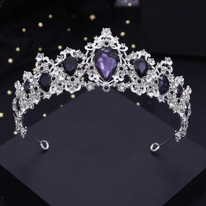 Tiaras Purple Crystal Wedding Crown for Queen Bridal Headdress Fashion Tiaras Hairwear Girls Prom Head Ornaments Jewelry