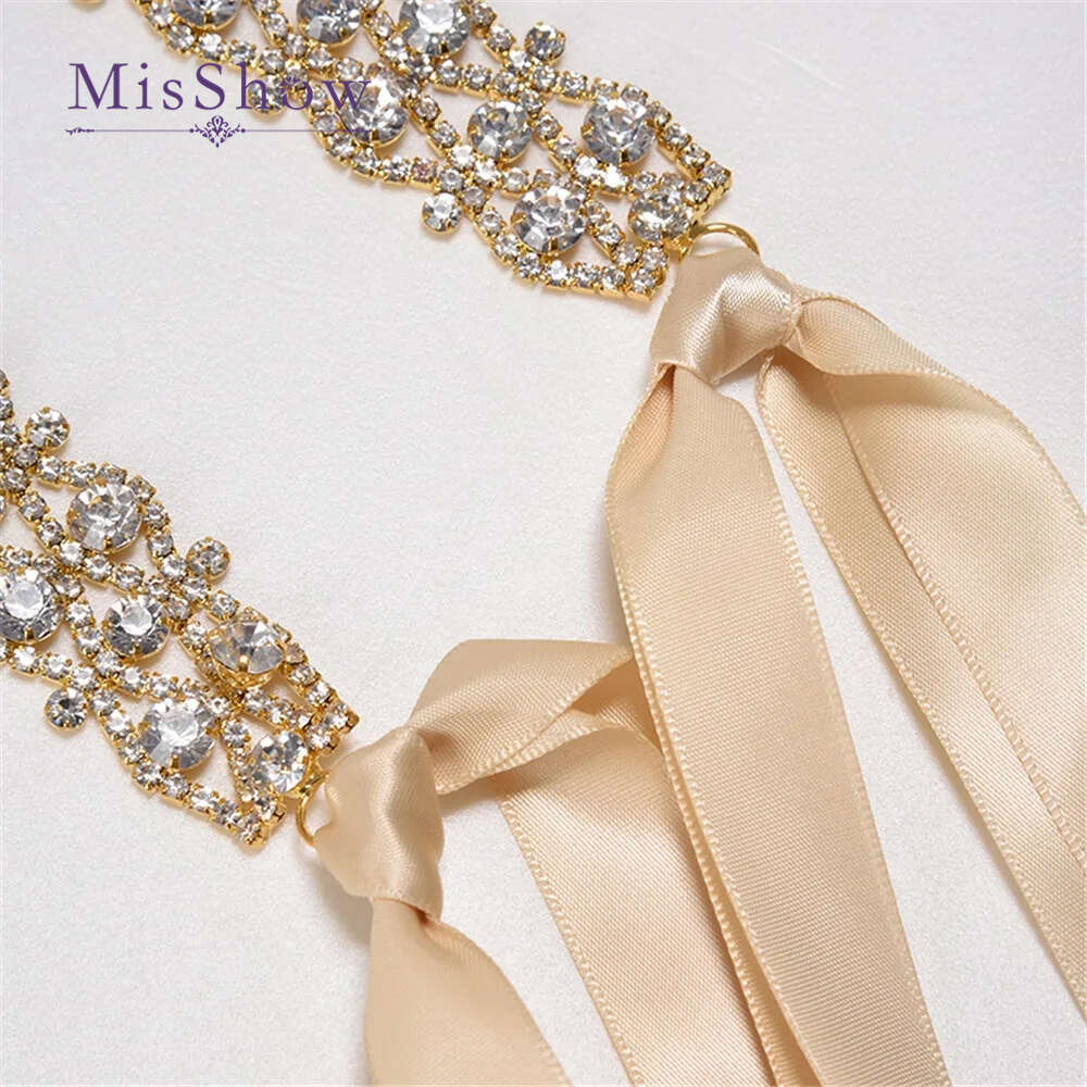 Misshow Gold Sier Handmade Rhinestone Belt Crystal Bridal Sash Satin Ribbon Wedding Accessories Cpa1393 0704