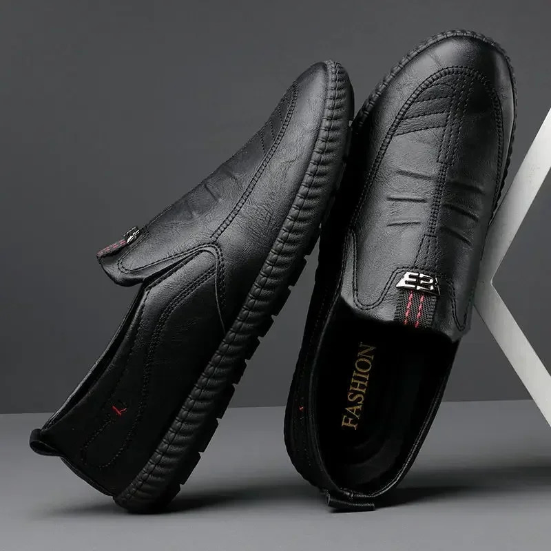 Men Leather Shoes Breathable Business Summer Slip on Loafers Man Casual Black Flats Driving Walking Moccasins 240702