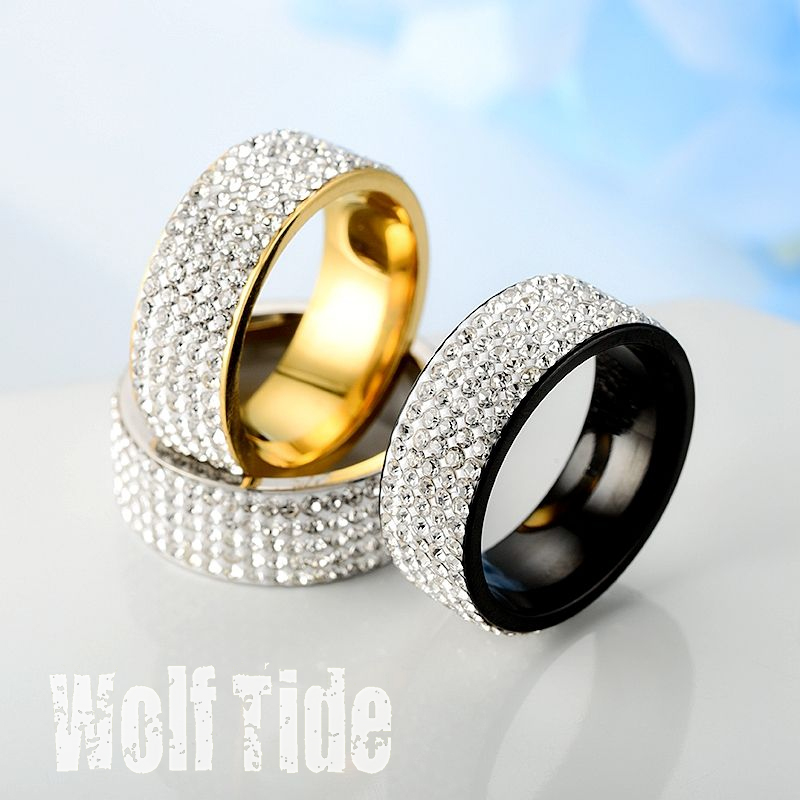 hip hop iced out cz bling mens ring black gold silver color stainless steel wedding engagement rings for women men Wolf Tide jewelry punk party gifts 