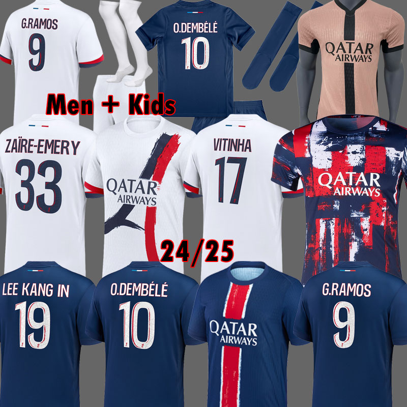 Maillots away fourth EMERY MENDES Soccer Jerseys DEMBELE SKRINIAR HAKIMI 24 25 enfants Maillot 2024 2025 football shirts Men kits kids Equipment uniforms 3XL 4XL