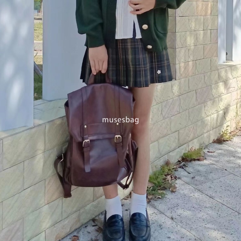 Japanese women's designer JK uniform backpack with college style backpack classic retro soft leather bag casual Cambridge bag practical large cap