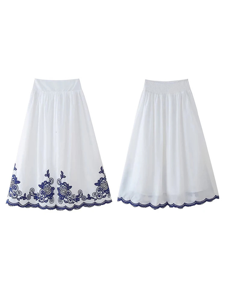 Flower Embroidered Skirts 2 Pcs Suits Women Chic Batwing Sleeve V Neck Female Shirt Sets A Line Skirt 2024 est Summer Vintage 240703