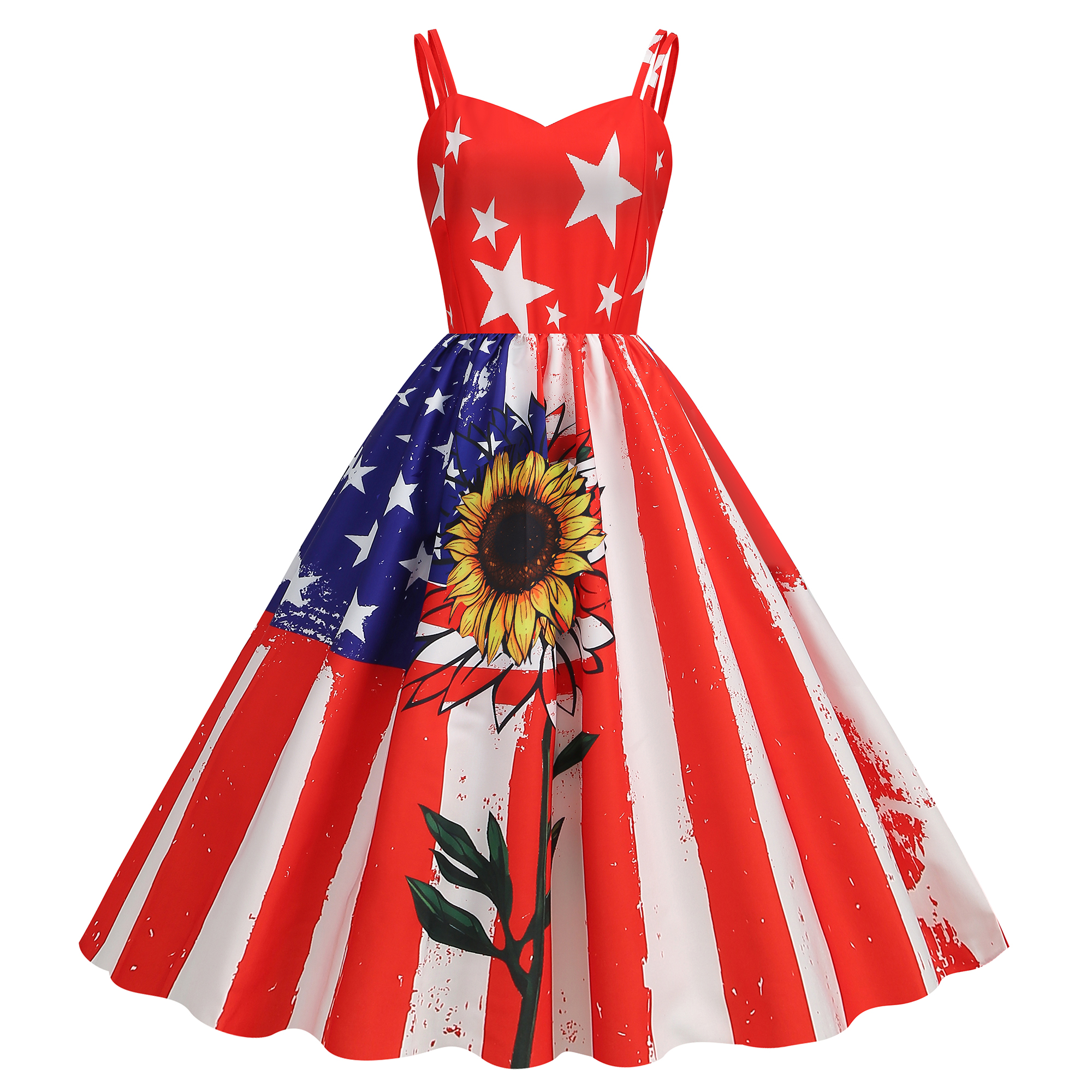 Independence Day new foreign trade womens summer sexy suspenders American flag print retro swing dress summer dress designer dresses for women vestido