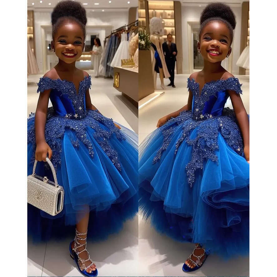 Blue Lace Royal Wer Dresses Ball Gown Tulle Tiers Urious Little Girl Christmas Peageant Birthday Christening Tutu Dress Gowns S