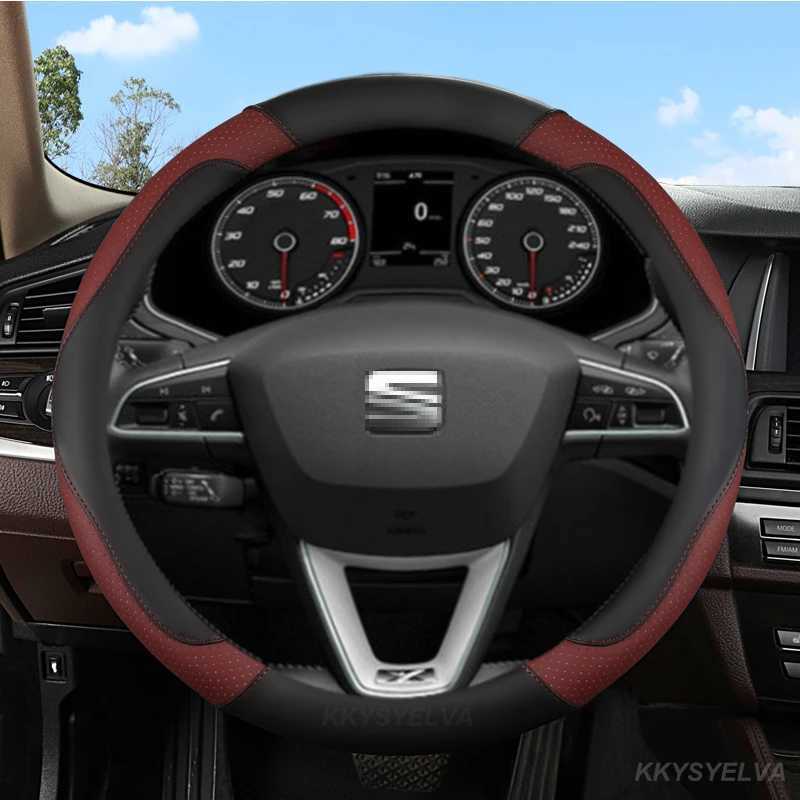 Steering Wheel Covers Microfiber Leather Car Steering Wheel Cover Non-Slip 38cm For Seat Tarraco Arona Ateca Ibiza Toledo Mii Leon Arosa Exeo ST FR U8