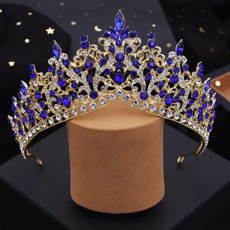 Tiaras Baroque Blue Crystal Wedding Crown Princess Queen Tiaras Bridal Hair Jewelry Prom Diadem for Women Bride Headdress Accessories