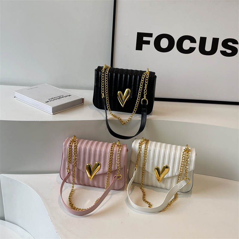 Heart Hasp Chains Solid PU Shoulder High Quality Simple Versatile Crossbody Bags for Women 2024 Fashion Designer New StyleH7.5#32