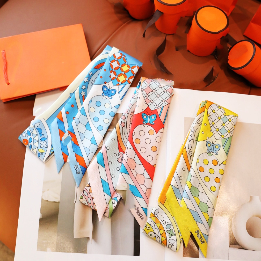 Supper silk scarf ladies fashion handbag scarves letter headband Letter print silk scarf designer headscarf long handle bag scarf top brand H twill scarves