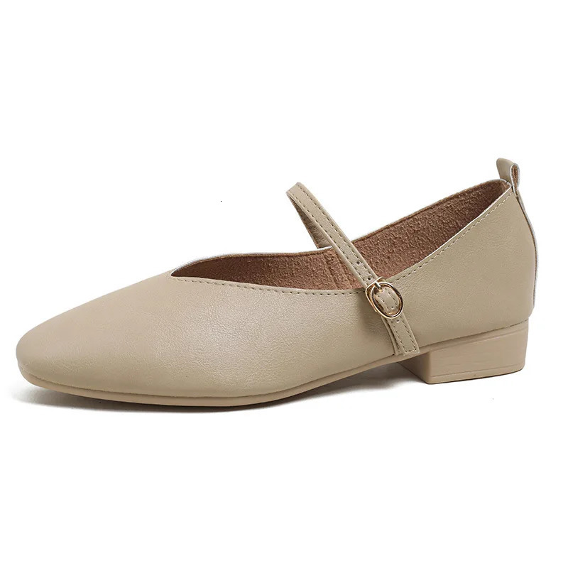 Square Toe Low Heel Mary Jane Shoes for Women Retro Buckle Casual Shoes Ladies Breathable Slip-on Outdoor Soft Sole Flats 240705