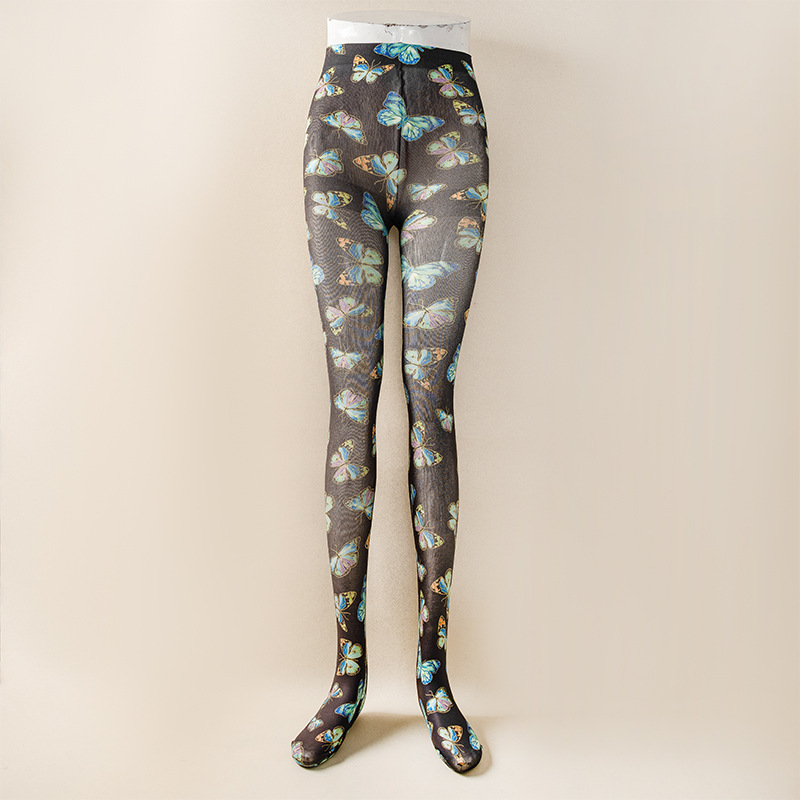 Women s Pants Printed Women Foot Leggings Trend Elastic High Waist Flower Butterfly Body Shaping Casual Streetwear Pantyhose 2pcs