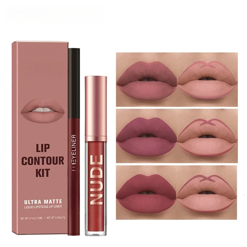 2pcs Lipstick Lipliner Pen Set Matte Waterproof Lip Liner Pencil Contour Makeup Sexy Red Lip Stick Long Lasting Cosmetics 240705