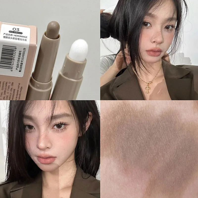 Double Head Contour Stick Bronzer with Brush Face Nose Shadow Cream Contour Pen Waterproof Lasting Contouring Makeup Cosmetics 240705