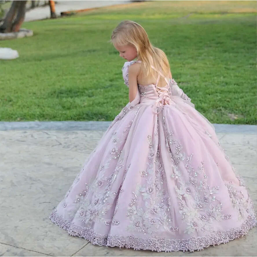 Gown wer Pink Ball Girl 2024 Pearls Lace Appliqued Baby Toddler First Communion Gowns Formal Little Girl's Pageant Dresses Al3808 S 'S s �