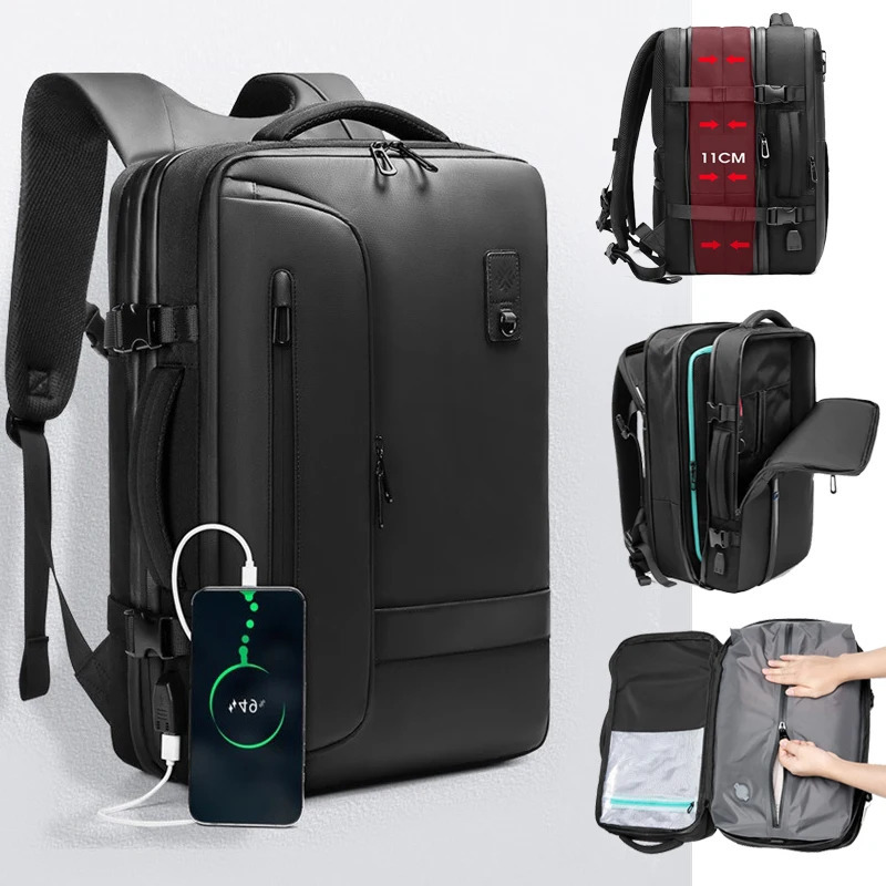 AMZZ Large Capacity Expandable Airbag Backpack For Men 15.6 Inch Waterproof Laptop Business Bag Vacuum Storage Travel Black Backpac 240626 C1