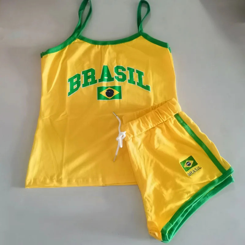 Sets For Women 2 Pieces Slingshorts Brasil Letter Printing Tank Tops Y2k Summer Women Backless Slim Sleeveless Camis Crop Tops 240704