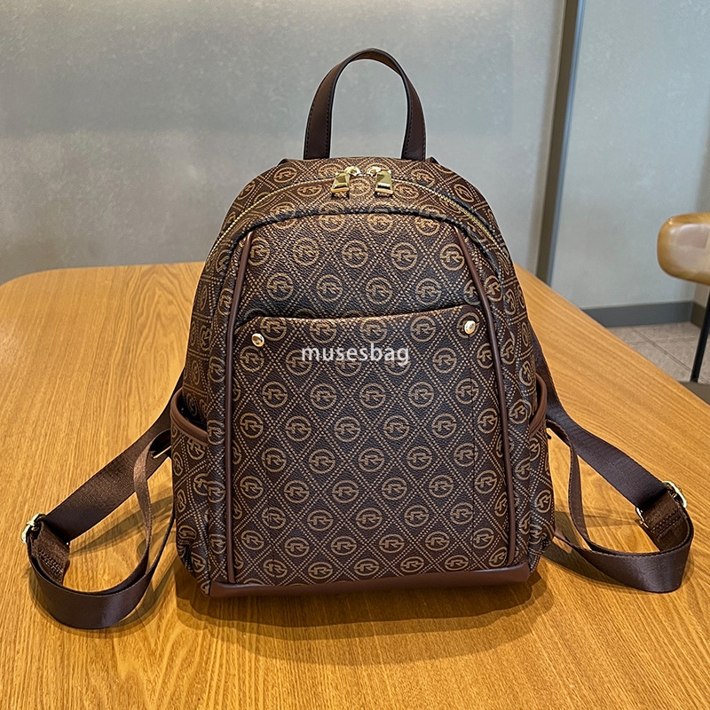 High end Women's French Classic Retro Printed Casual Backpack Spring/Summer New Korean Fashion Commuter Backpack Practical Large Capacity Backpac