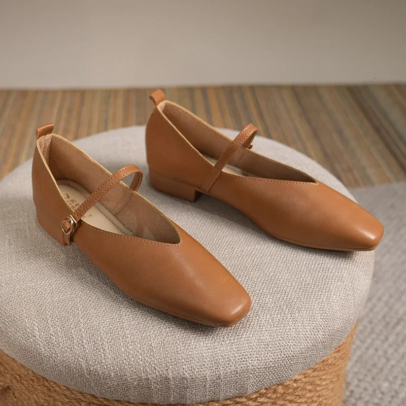 Square Toe Low Heel Mary Jane Shoes for Women Retro Buckle Casual Shoes Ladies Breathable Slip-on Outdoor Soft Sole Flats 240705