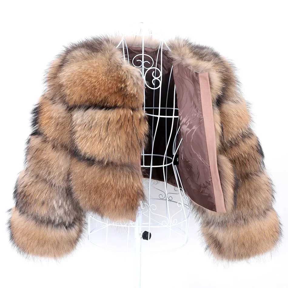 2025 Women's Faux Real Fur Coat Womens Natural Raccoon Jacket Winter Warm High-Quality Long Style With A Hat H240705