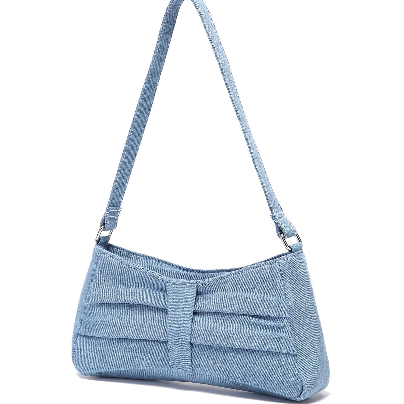 Street trend niche design bag new women's bag versatile diagonal cross denim blue underarm bag pleated Instagram popular shoulder bag