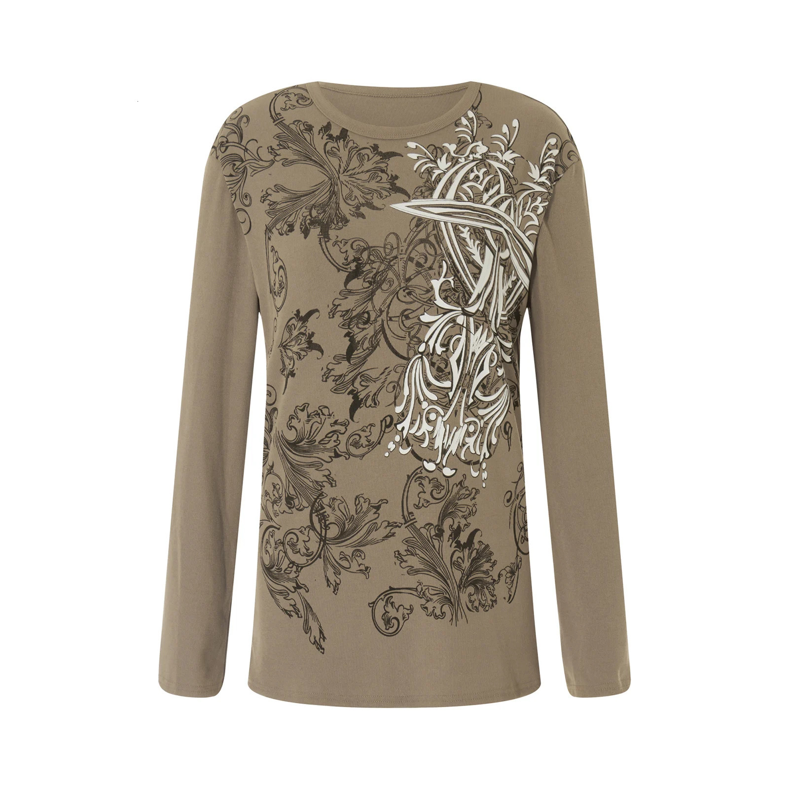 y2k Fairycore Grunge Tops Gothic Aesthetic 90s Clothes Women Vintage Graphic Floral Print Long Sleeve Kawaii T Shirts Tees Tops 240626