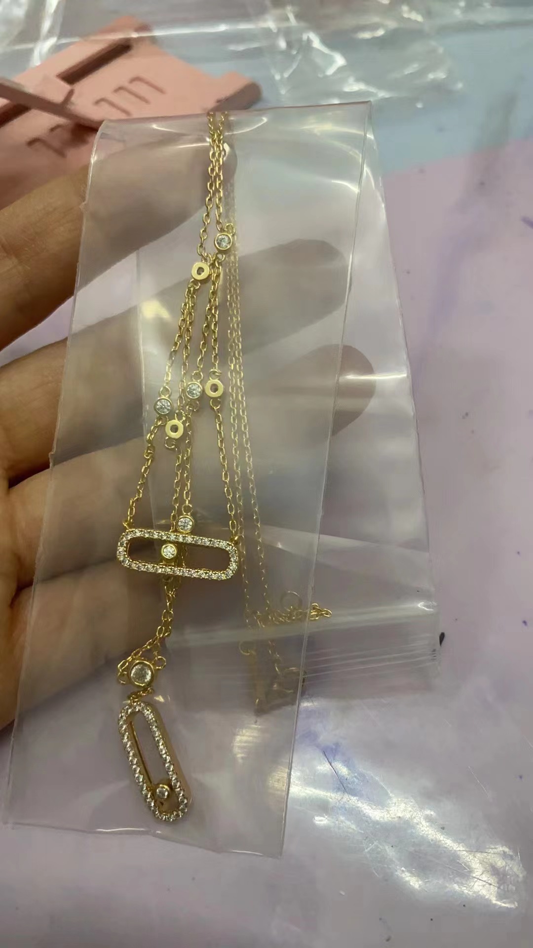 18k gold diamond plated necklace Link Chain Necklace White Stones Fine Jewelry 925 Stering Silver Brand New Trendy Gift For Women lady jewelry Birthday Lovers