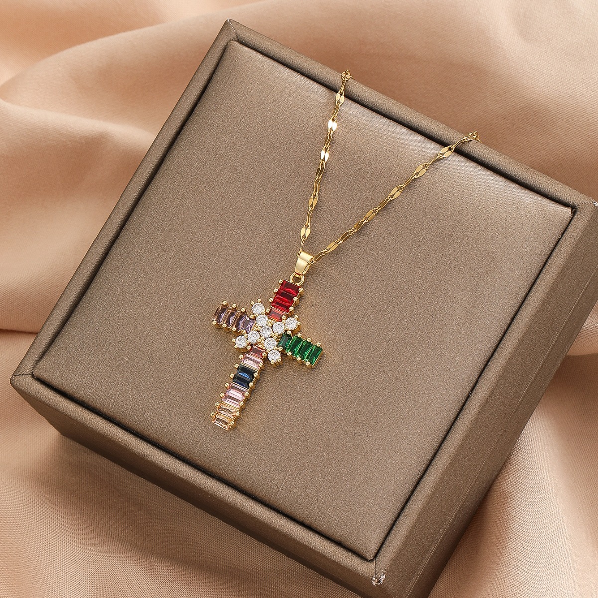 Cubic Zirconia Cross Pendant Necklace in Gold | Virgin Dias, Designer Jewelry Gift for Women 4 Virg