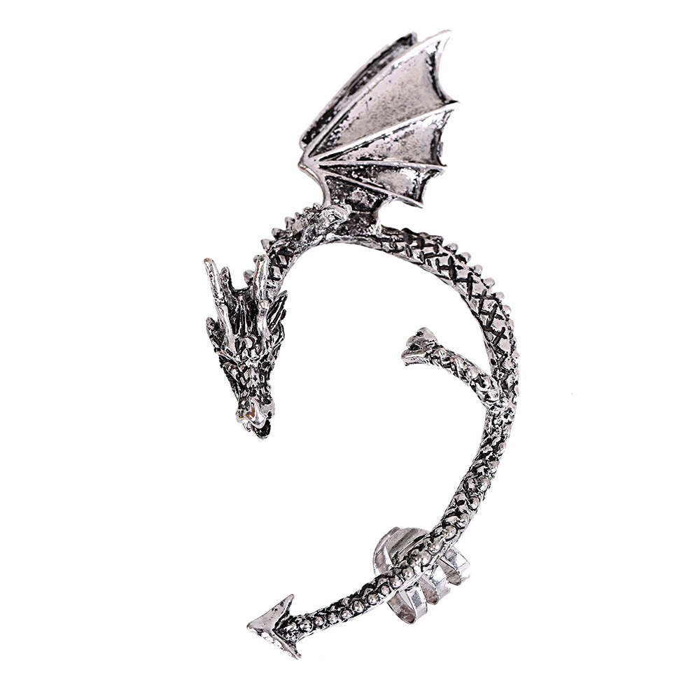 Punk Retro Copper Dragon Ear Cuff Clasp for Men Women Vintage Silver Gothic Ear Clip Earrings European Popular Wrap Earring Jewelry Wholesale