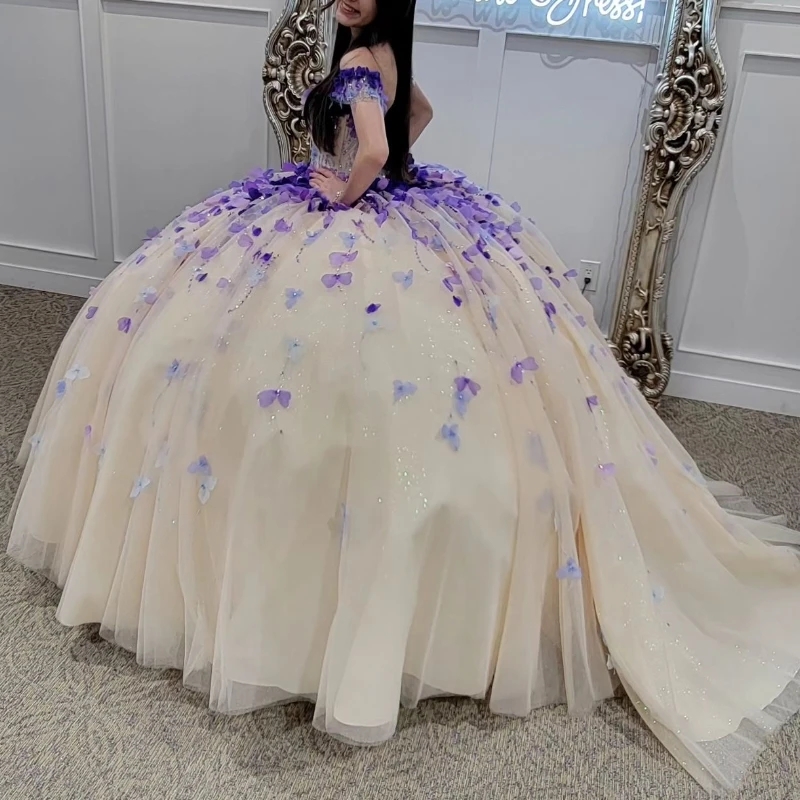 Khaki Quinceanera Dresses Ball Gown Birthday Party Dress Flower Beads Tull Lace Up Graduation Gown Sweetheart Swet 16 vestidos