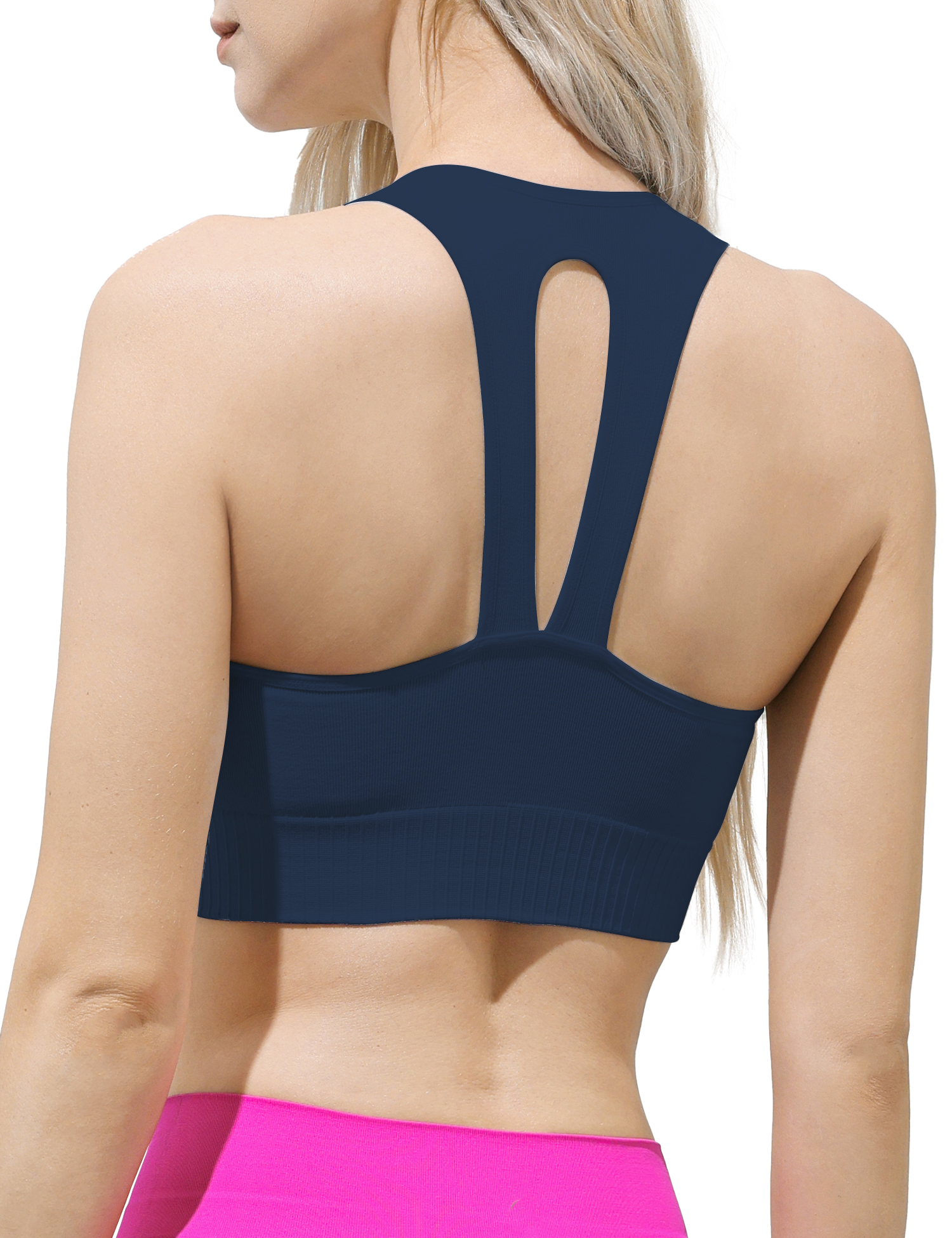 AMRIY Womens Seamless Racerback Sports Bra - Medium Support Scoop Neck Padded Yoga Workout Bra B-S001