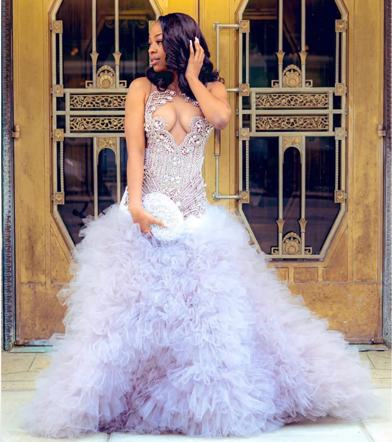 Crystal Stunning Mermaid Prom Dress Scoop Tiered Ruffles Tulle Birthday Party Gowns Evening Formal Dresses Robe De Soriee Gala Customed es