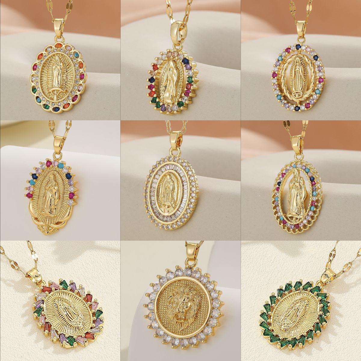 18k Gold Virgin Mary Madonna Necklace for Women Religious Jewelry Lady of Guadalupe Pendant Amulet Statue Cubic Zirconia CZ Necklaces Crystal Believe 