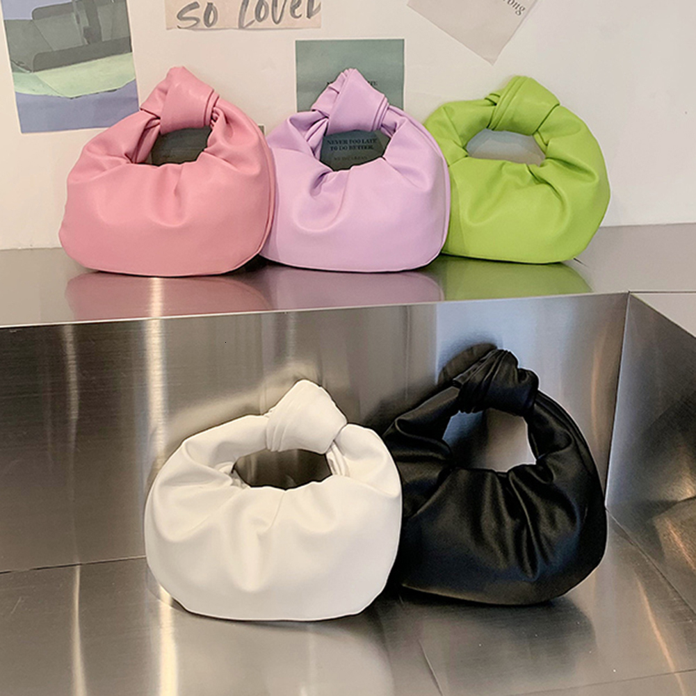 Women Small Knotted Handbags Solid Color PU Leather Knot Top Handle Simple Cloud Wrist Bag for Party Vacation H7.5#21.76