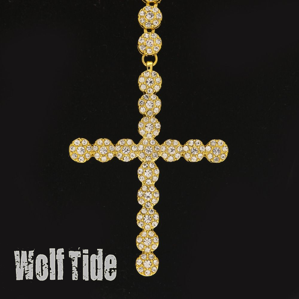 Big Heary Classic Jesus Cross Round Charm Necklace Gold Plated Full Diamond Tennis Chian Punk Trend Hip Hop Rapper Jewelry Christmas Birthday Gifts fo