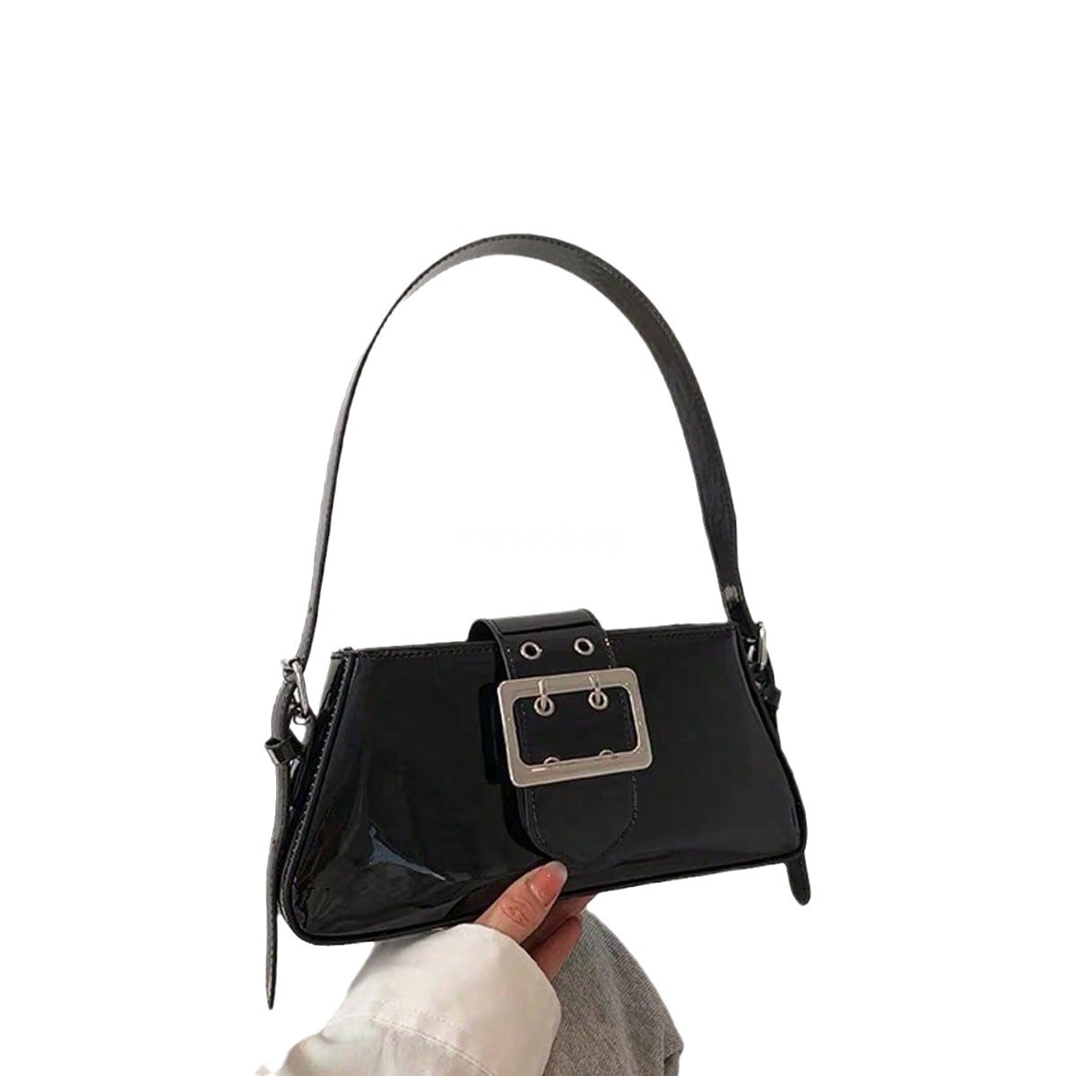 Fashionable and trendy niche design portable patent leather silver sweet and cool spicy girl style bag new niche design pink locomotive underarm bag