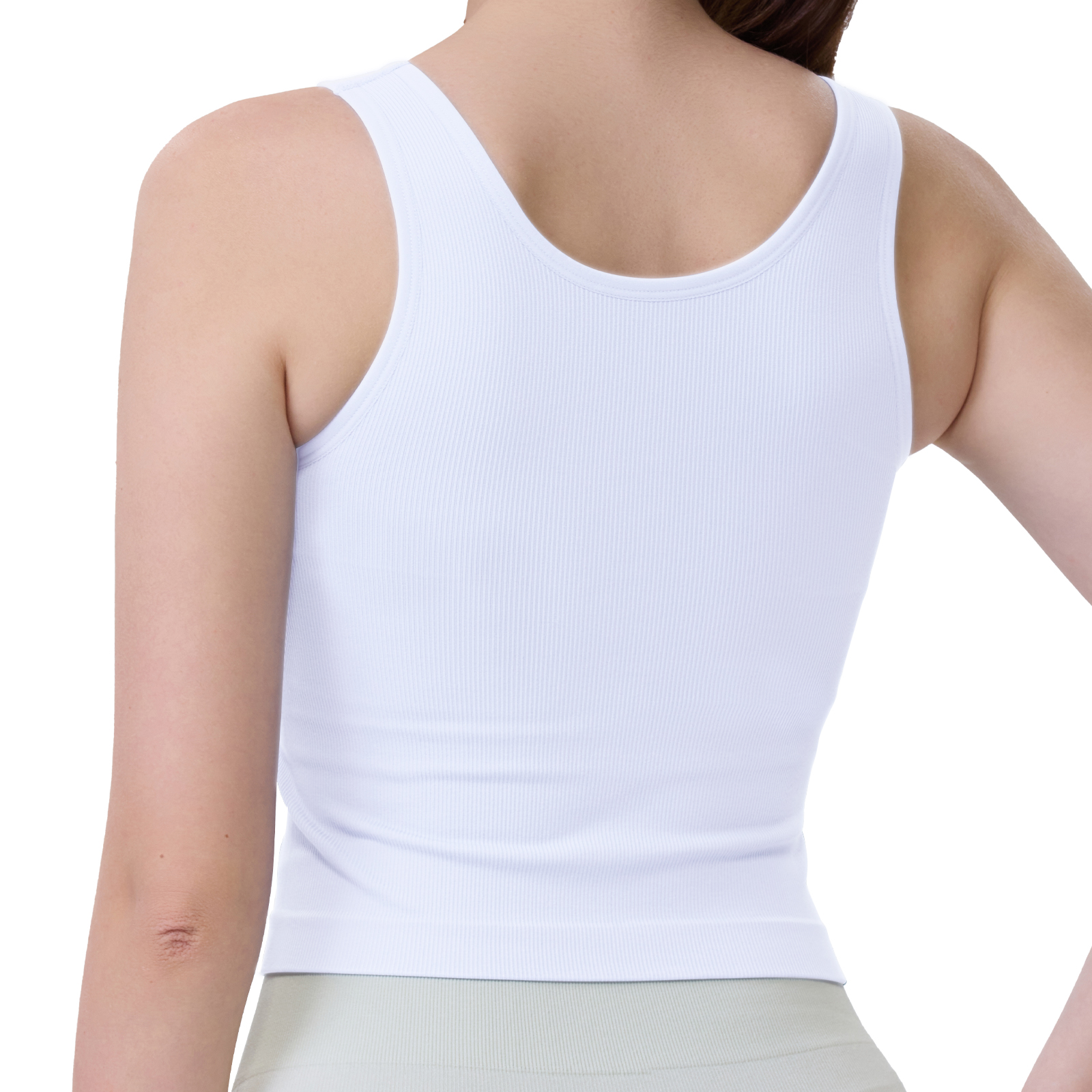 AMRIY Women Tank Top Built in Bra Scoop Neck Workout Tops Ribbed Sports Bra Padded Seamless Crop Tops K2308