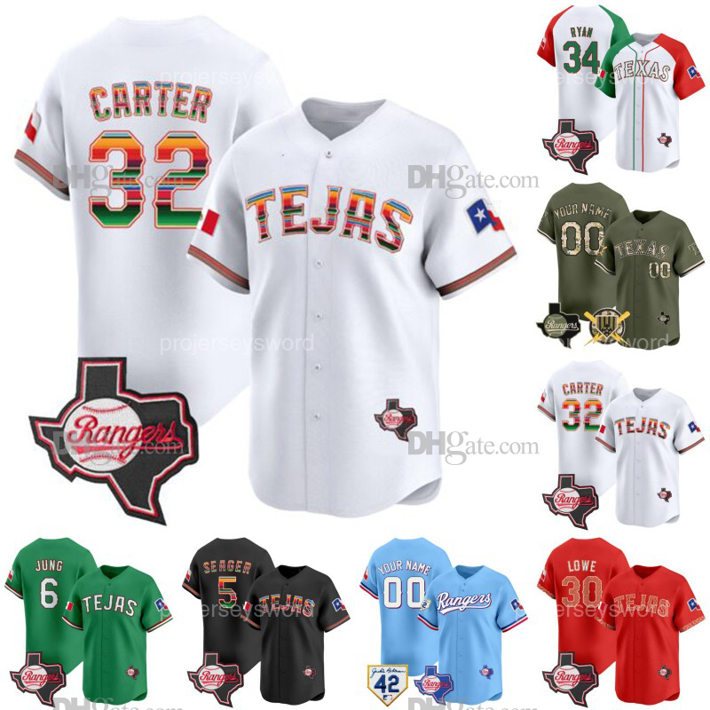 Texas Evan Carter Rangers 2024 Mexico Texas Patch Vapor Jersey Adolis Garcia Marcus Semien Corey Seager Josh Jung Jonah Heim Nathaniel Lowe Nolan Ryan Baseball Shirt