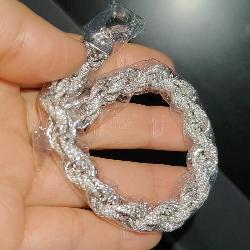 New Fashion Chain Bracelets Passed Test Width 7mm 8mm 9mm 11mm 12mm 7/8inch S925 Sterling Silver Moissanite Diamond Rope Bracelet for Men Women Nice G