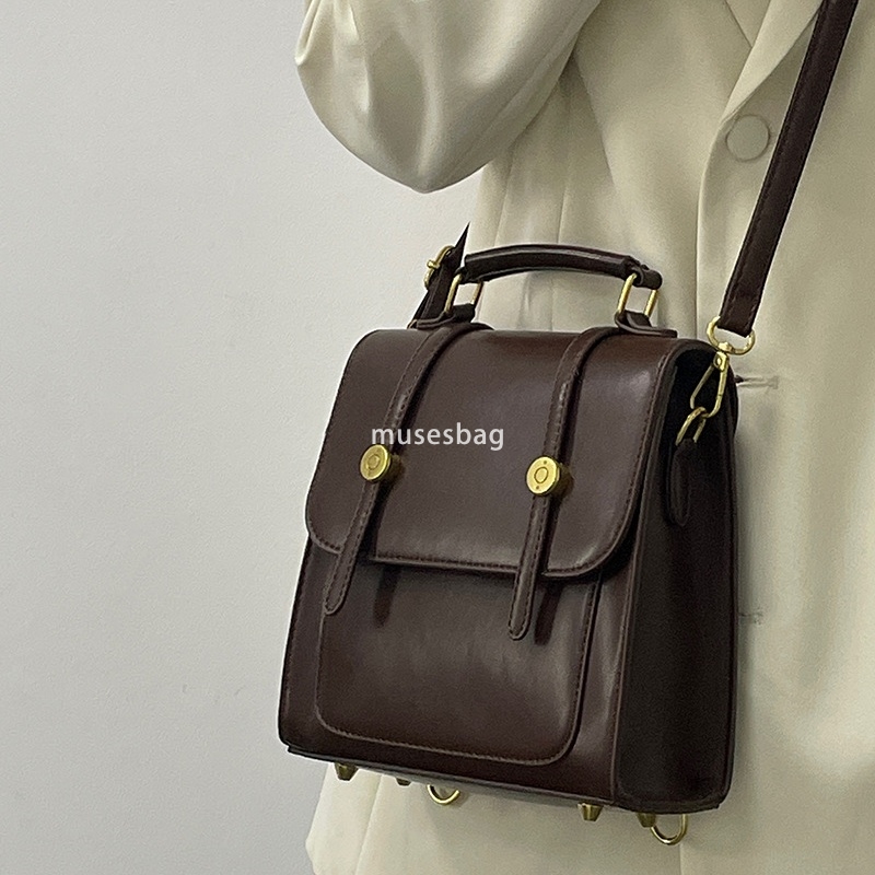 Fashionable women's high-quality student niche flat buckle practical backpack price British classic retro crossbody Oxford bag lightweight studen
